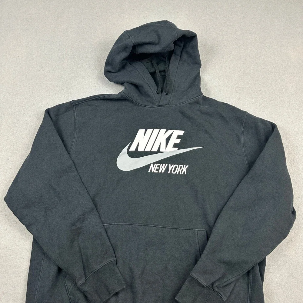 Nike Hoodie Men Large Black New York Pullover Fleece Sweatshirt Swoosh L